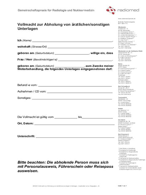 Ausf Llbar Online Vollmacht Zur Abholung Von Rztlichen Sonstigen