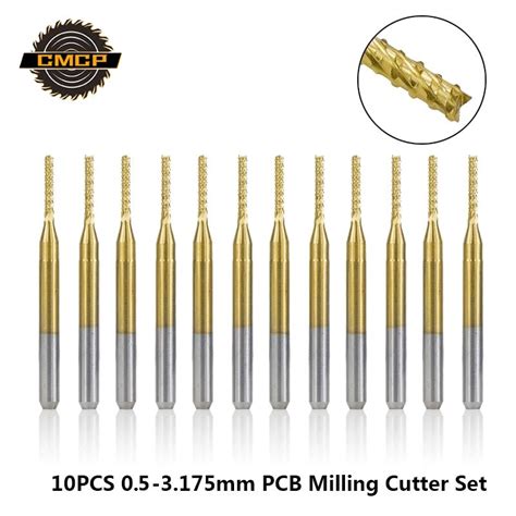 Promo Pcs Mm Titanium Coated Pcb Milling Cutter Set Carbide