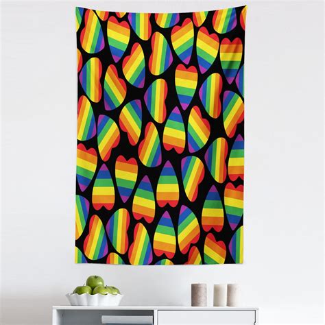 Rainbow Tapestry Rainbow Colored Striped Heart Shapes On Black Backdrop Gay Lesbian Love Parade