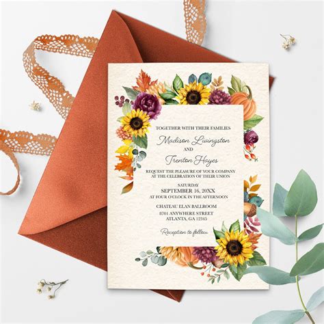 Editable Invitation Sunflower Autumn Wedding Invitation Etsy