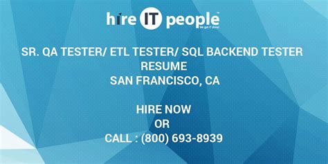 Sr Qa Tester Etl Tester Sql Backend Tester Resume San Francisco Ca