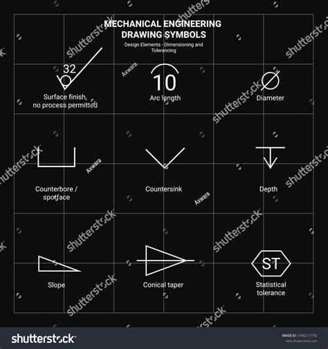 Mechanical Engineering Drawing Symbol Design Elements Stock Vector ...