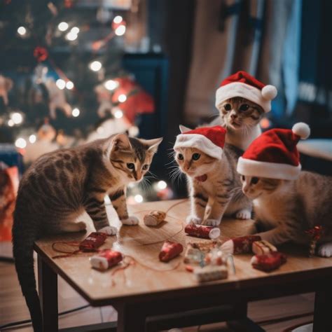 Premium Photo A Group Of Kittens Wearing Santa Hats On A Table