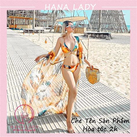 Bikini đi biển đồ tắm kèm choàng cao cấp hoa vàng BN Hana Lady