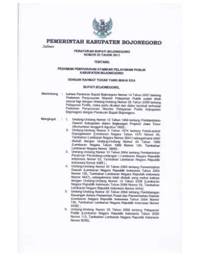 Peraturan Bupati Bojonegoro Nomor 33 Tahun 2011 Tentang Pedoman