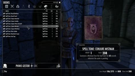 Dawnguard Conjuration Spells Merchant Skyrim Special