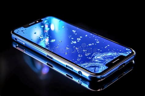 A Phone with a Blue Screen and Water Droplets on it Stock Photo - Image ...