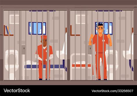 Prison inmates men cartoon characters in jailhouse