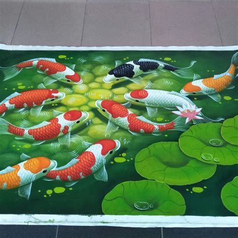 Lukisan 9 Ikan Koi Kualitas Karya Seni Belajar Melukis