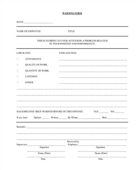 Free 9 Sample Employee Warning Forms In Pdf Ms Word