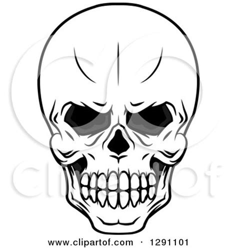 Clipart of a Black and White Evil Human Skull - Royalty Free Vector ...