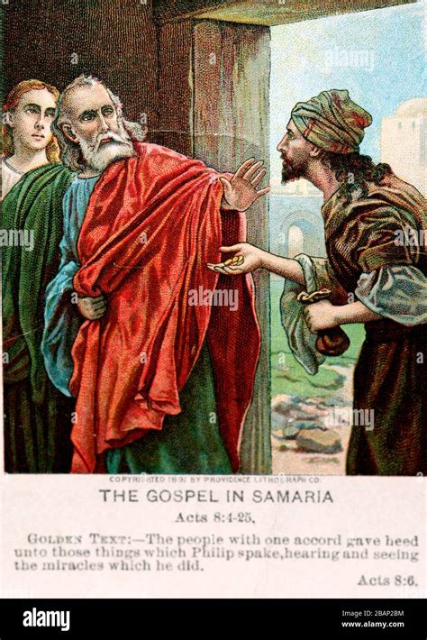 Old Sunday School Bible Card Philip Preaching Gospel To People In