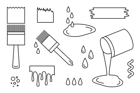 Samples Of Paint Drips Puddles And Drops Vector Illustration Outline Icons Linear Drawing