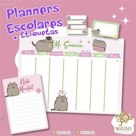 Etiquetas Escolares Pusheen Cat Horario Planner Y Etiquetas Cuaderno Y