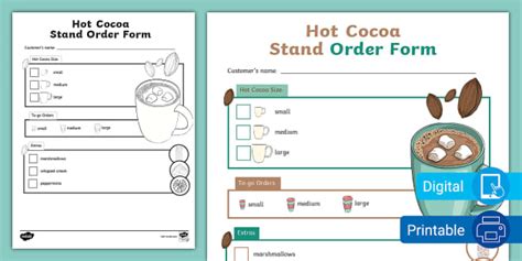 Hot Cocoa Stand Editable Order Form For 3rd 5th Grade