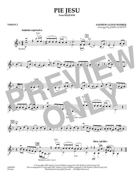 Pie Jesu From Requiem Violin By John Leavitt Sheet Music For