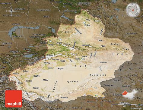 Satellite Map Of Xinjiang Uygur Darken