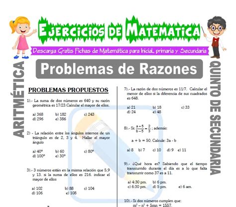 Problemas De Razones Para Quinto De Secundaria Matemática