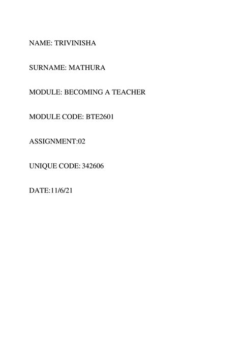 Bte Assignment 2 Name Trivinisha Surname Mathura Module Becoming A