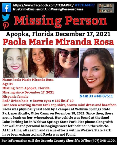 Paola Marie Miranda Rosa Missing Florida 12 17 2021 Tcdampc Missingwoman Paolarosa