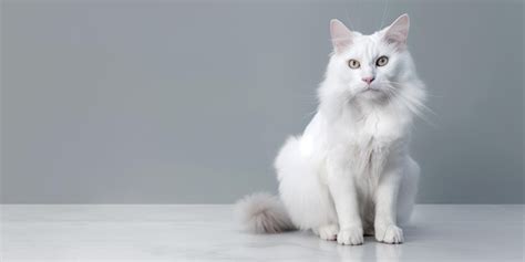 Premium Ai Image A Beautiful White Turkish Angora Cat Sitting On Grey