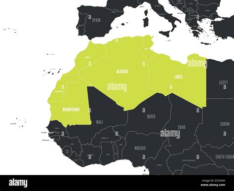 Karte der Maghreb Länder Nordwestafrika Staaten Vektorgrafik Stock