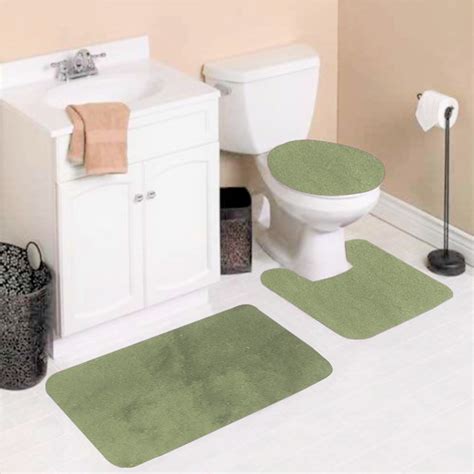 3 Pc 7 Sage Green High Quality Jacquard Bathroom Bath Rug Set