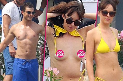 Bikini Clad Dakota Johnson Goes Totally Topless On Fifty Shades Set