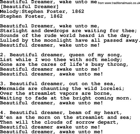 Old American Song Lyrics For Beautiful Dreamer Wake Unto Me With Pdf