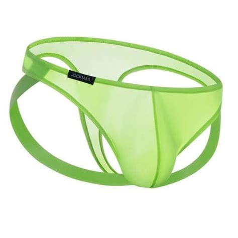 JOCKMAIL slip translucide en soie glacée pour homme string taille basse bikini tailleM Vert