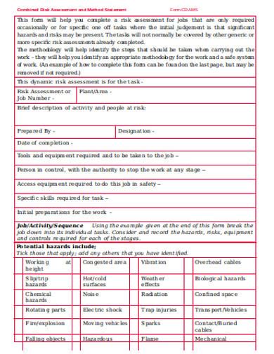 Risk Assessment Method Statement