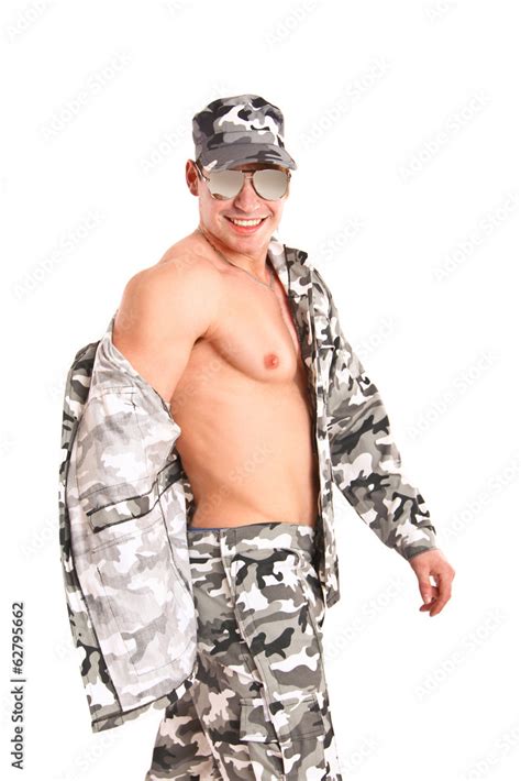Sexy Naked Military Man Posing On A White Background Stock Foto Adobe Stock