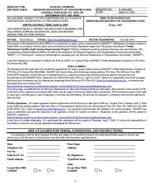 Fillable Online Modot Request For Mailing Address Bid Rfb Form Fax