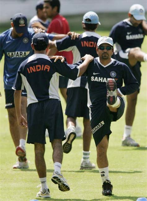 Sachin Tendulkar stretches with his team-mates | ESPNcricinfo.com