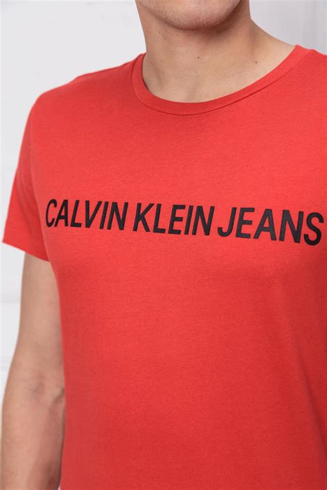 T Shirt Institutional Slim Fit Calvin Klein Jeans Red Gomezplen