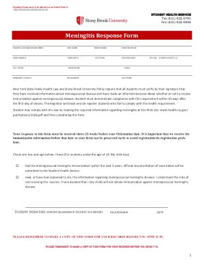 2020 2025 Stony Brook University Meningitis Response Form Fill Online