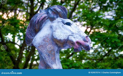 Scary Horse Head Object In Front Of Trees Stock Photo Image Of Trees