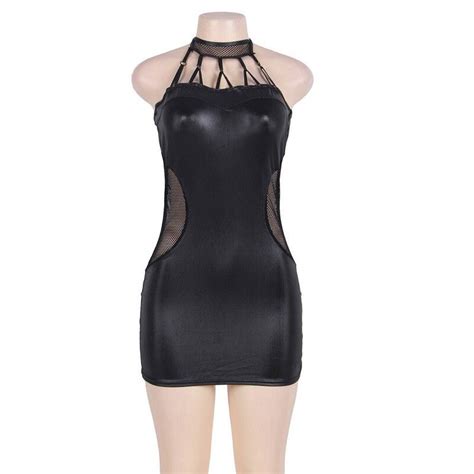 Zwart Leatherlook Jurkje Met Sensuele Bandjes Stijlvol Sexy Lingerie