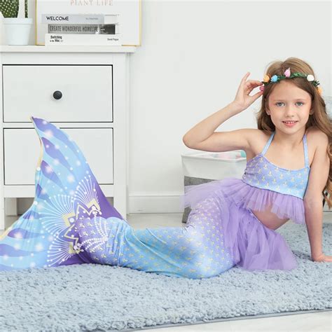 Meninas de natação sereia cauda princesa vestido cosplay traje 6 pçs