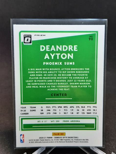 Deandre Ayton Donruss Optic Silver Holo Prizm Card No Phoenix