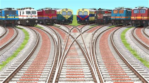 Curved Criss Cross Branched Railroad Tracks Train Crossing On