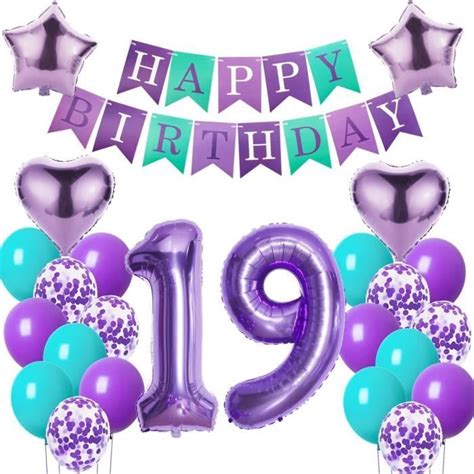 Ballons 19 Ans Anniversaire Fille 19 Decoration Violet Anniversaire 19