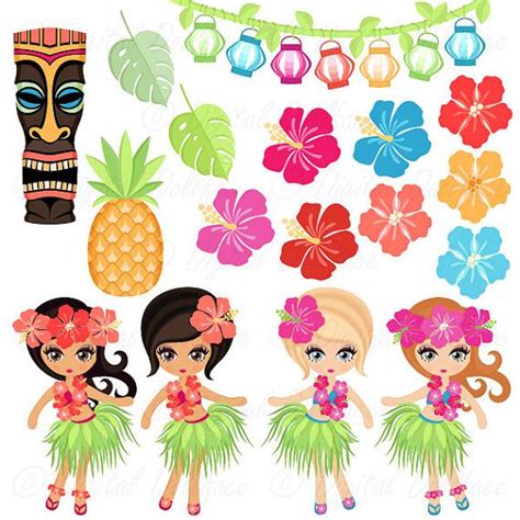 Idéal pour hawaïen thèmes et luau parties Cet ensemble de cliparts