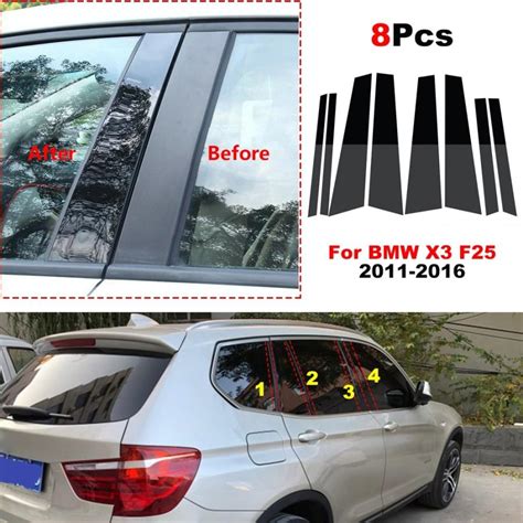 8Pcs Car Door Window Polished Pillar Post Cover For BMW X3 F25 2011