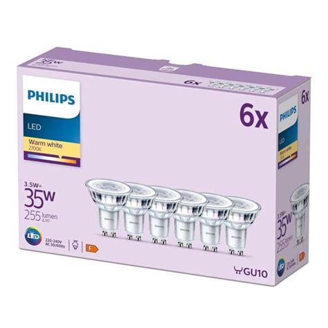 Philips Pack De 6 Ampoules Led Gu10 Blanc Chaud Cdiscount Maison