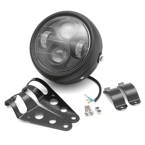 12v Black Led Motorcycle Projector Headlights With Bracket Cafe Racer