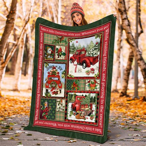 Red Truck Christmas Blanket Vintage Red Truck Take A Little Christmas Blanket Cubebik