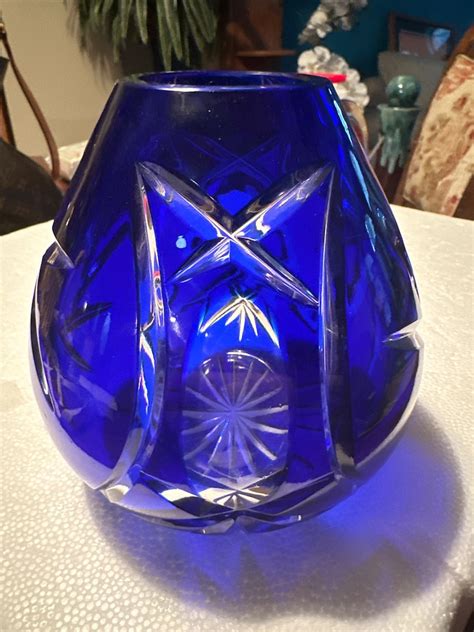 Bohemian Blue Cut To Clear Crystal Vase Etsy