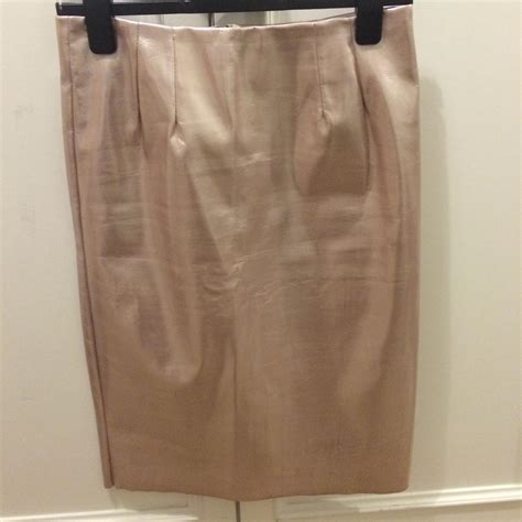 Leather Wet Look Nude Midi Pencil Skirt With Split Depop
