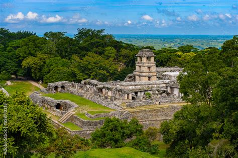 Aerial Panorama Of Palenque Archaeological Site A Pre Columbian Maya